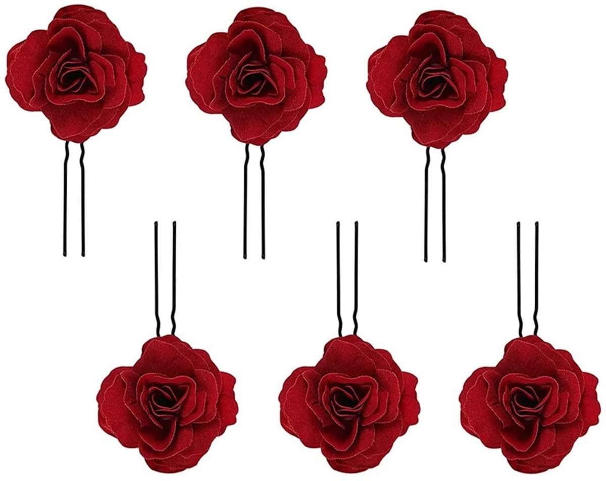 6x Roze Roos Haarspelden voor Bruid en Feestelijke Kapsels – Geschikt als Broche
