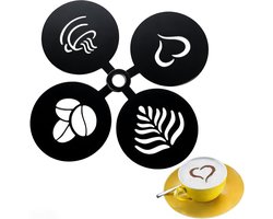 Set van 4 sjablonen voor koffie en cappuccino, ideaal voor latte art en decoratie van warme dranken