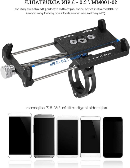 Universele Verstelbare Fiets Smartphone Houder voor Apparaten van 3.6 tot 6.2 Inch - Fietsaccessoire, Telefoonhouder, Mobiele Steun — afbeelding 2