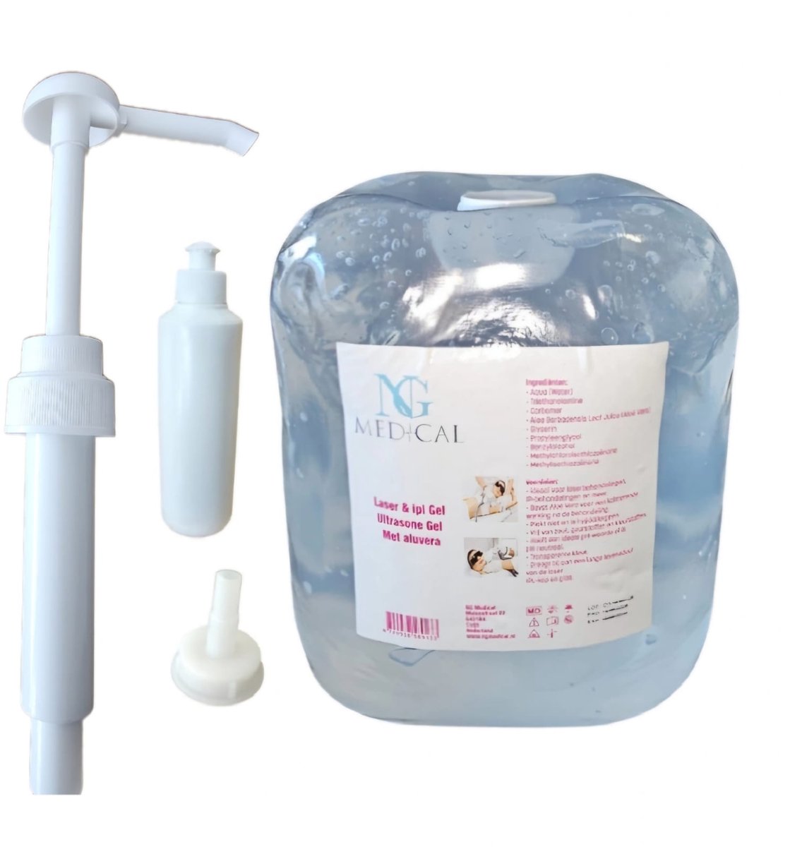 ULTRASOUND GEL Premium 5000 ml DIODE LASER GEL met Aloë vera - Compatibel RF, HIFU, EMS & CAVITATIE GEL - ipl gel - Diode ontharing gel + 250ml tube - Cosmetische Gel NG Medical