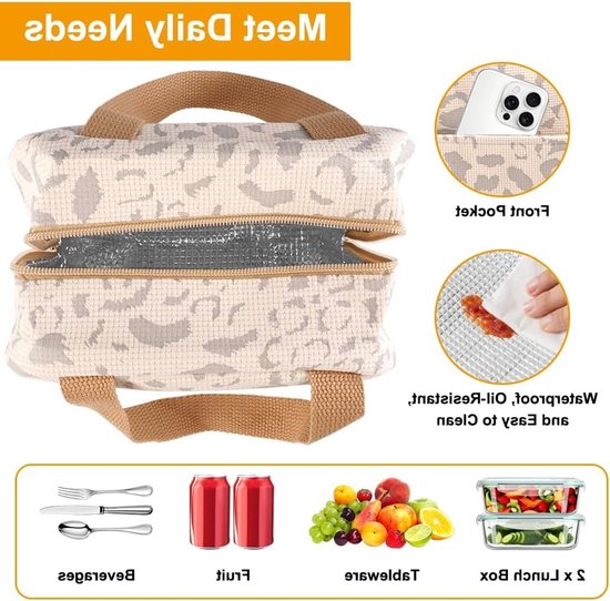 Dailygoods - Kleine Lichte Lunchtas, 6L Corduroy Lunch Dode Handtassen, Waterdichte Herbruikbare Lunchtas, Thermische Voedselzak, Koeltas voor Lunch, voor Werk, School, Reizen, Outdoor Picknick, Strand (Beige) van Dailygoods — afbeelding 5