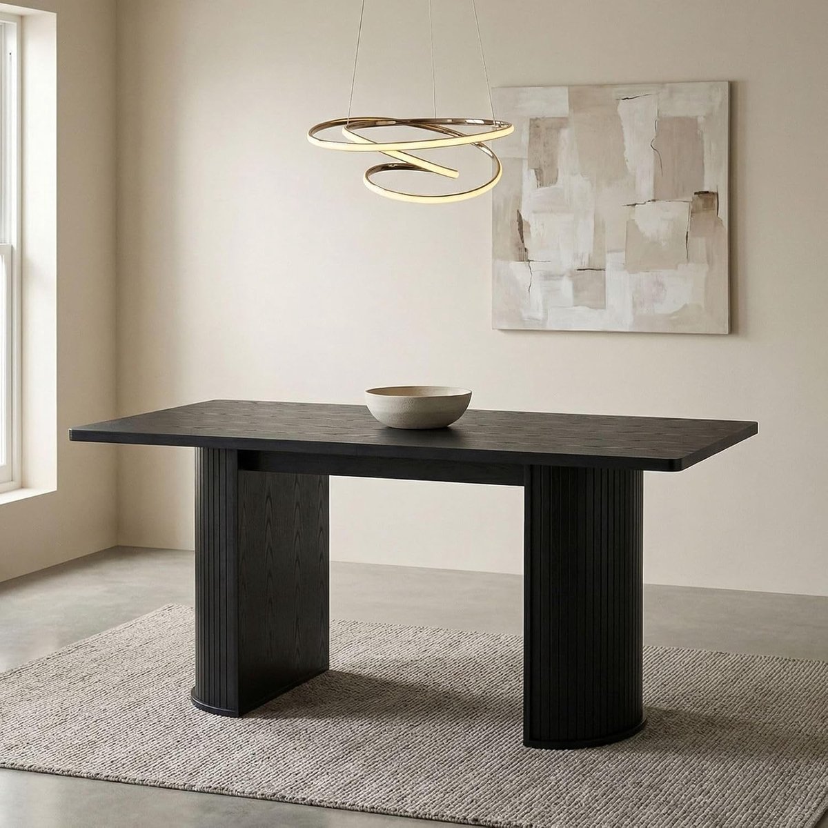 Rechthoekige Eettafel 160 cm – Moderne Zwarte Keukentafel voor 4-6 Personen – MDF Design Eetkamertafel met Lamellen Poot voor Woonkamer en Keuken – Dader