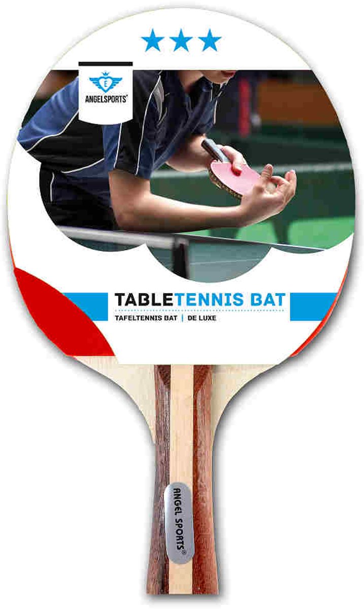 Tafeltennisbat 3 Ster – ITTF Keurmerk – Taps Gelamelleerd Houten Handvat – Glad Sandwich Rubber 3 mm – Ping Pong – Longfield