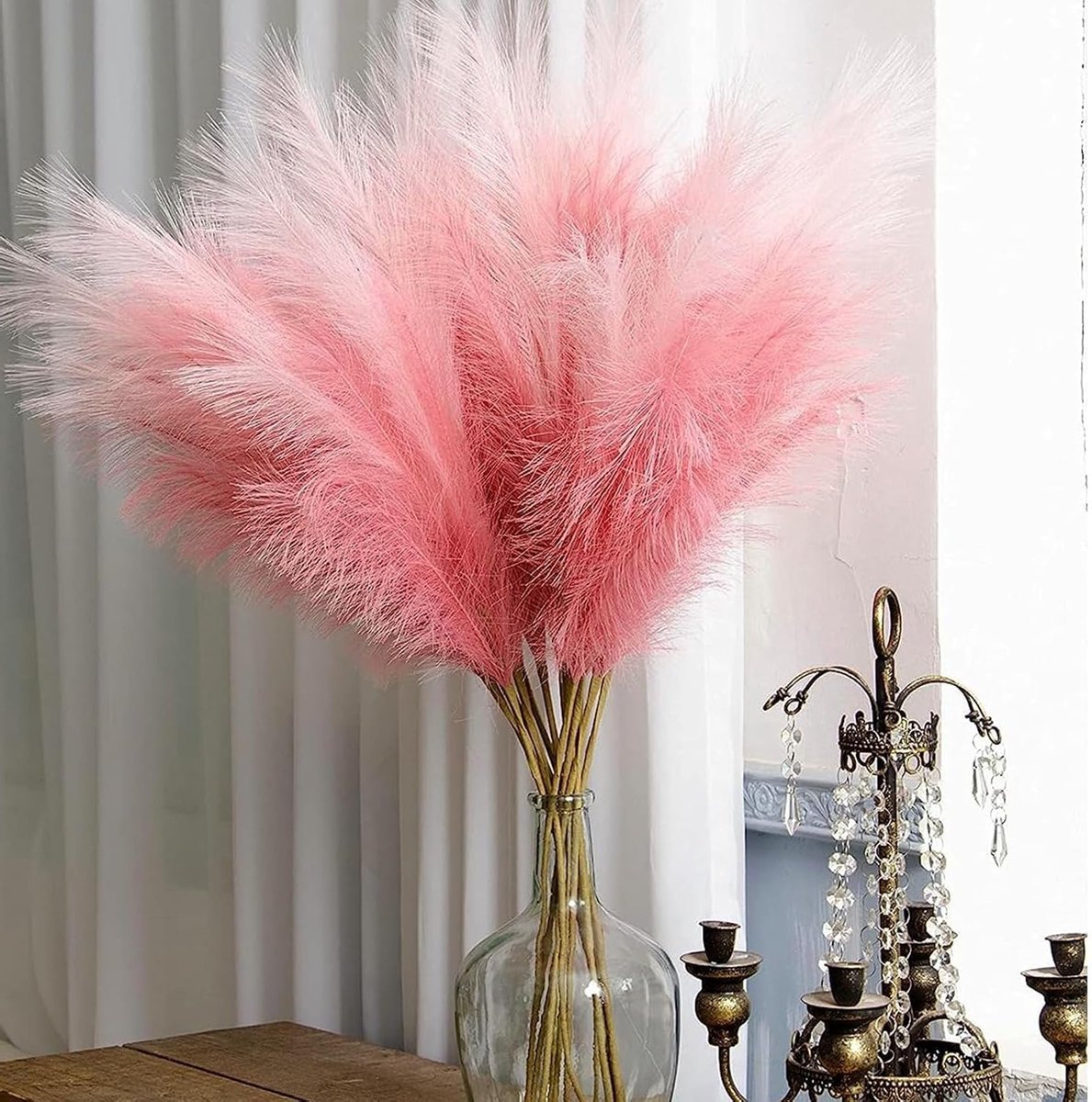 SnelShoppen - 30pcs Pampas Gras Rood, Dried Flowers Boeket 55cm, Onderdeel van Home Decoratie, Kunstbloemen, Onderhoudsvrij, Allergievrij, Perfect voo