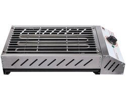 Velmio Elektrische BBQ - Camping Barbecue - 2,5 kW - 50°C-300°C - Contactgrill - Roestvrij staal - Voor Binnen en Buiten - 42×22cm - Zilver