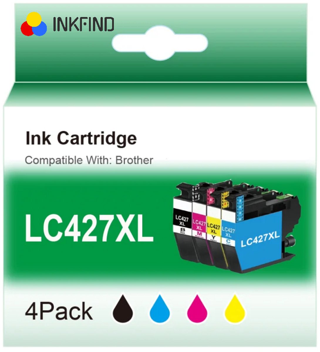 INKFIND LC427XL Inktcartridges Geschikt voor BrotherLC427XL BrotherLC427 Brother LC427 BrotherLC-427XL Brother LC-427XL Multipack 4 stuks (1 x zwart, 1 x cyaan, 1 x magenta, 1 x geel) voor Brother HL-J6010DW;MFC-J5955DW/J6955DW/J6957DW/J6959DW