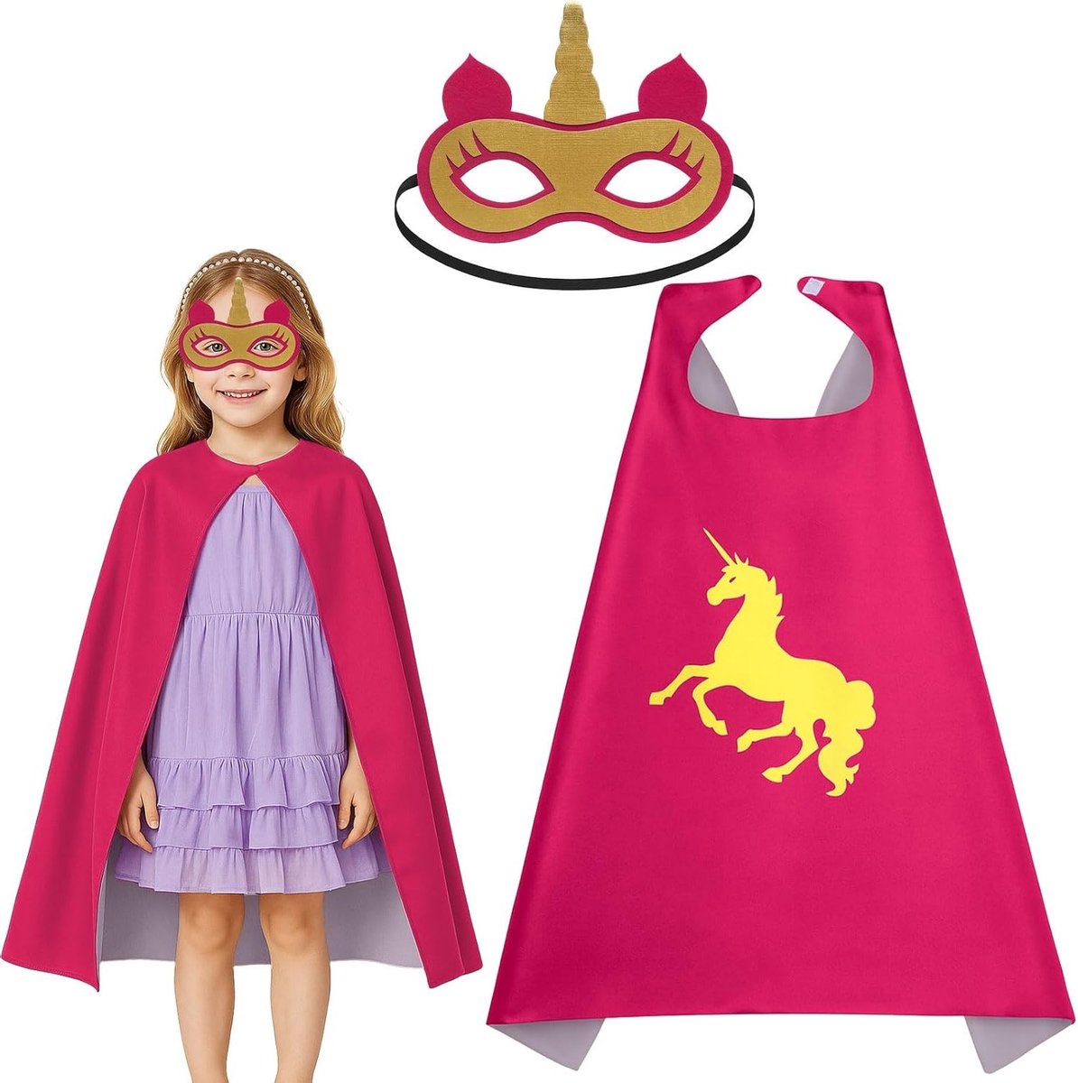 Unicorn Kostuum voor Meisjes met Superhelden Cape en Masker - Perfect voor Kerst, Halloween en Carnaval