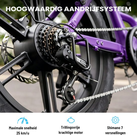 Maxtron Literider Elektrische Fiets–Opvouwbaar–648Wh Accu–Voor- en Achter Hydraulische Schijfremmen–20×4.0 Inch Fatbike Banden - Actieradius tot 90 km - MOZO Aluminium Verende Voorvork met Lock-out - Elektrische Stadsfiets–Max. Belasting 180 kg–Paars van Maxtron — afbeelding 4