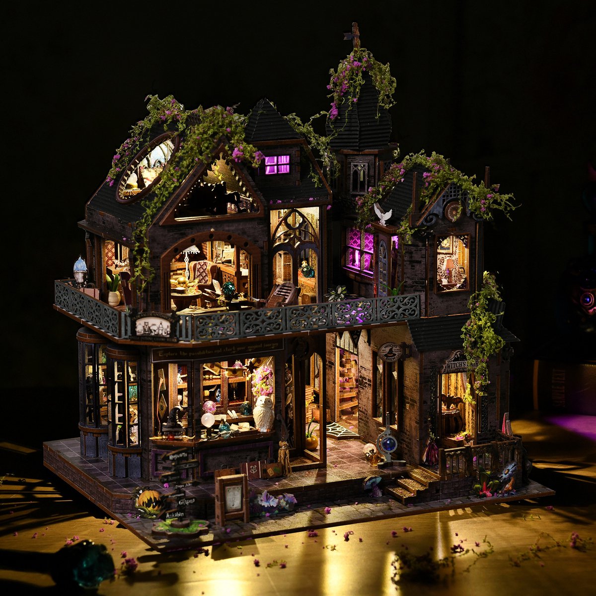Premium Miniatuur XXL bouwpakket (Extra groot) - DIY Houten 3D Puzzel Magic House met LED Verlichting, Bewegingssensor & Muziekdoos – Book Nook Boekensteun Miniatuur Bouwpakket – Cadeau voor Volwassenen (15+) — afbeelding 3