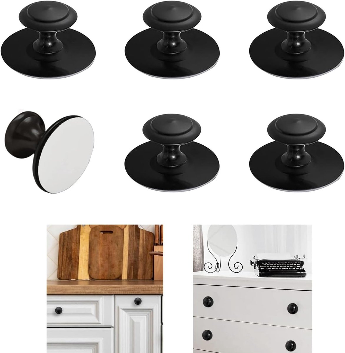 Zwarte Stalen Ladeknoppen - 6 Stuks Zelfklevende Knoppen voor Keuken, Kasten en Meubels