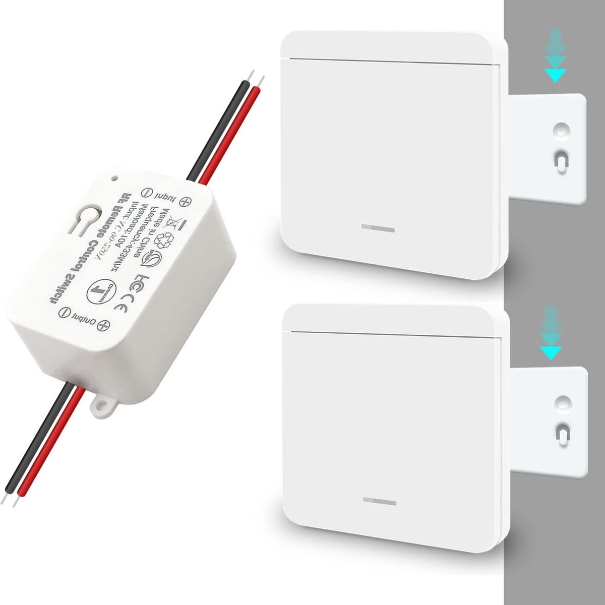 Draadloze lichtschakelaar set met mobiele afstandsbediening, AC 220V/230V, 10A, relaisontvanger, eenvoudige installatie voor lampen en tot 100 meter bereik