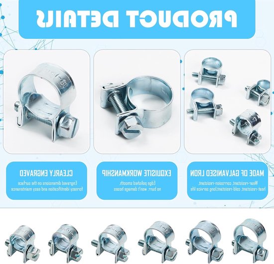 Mini Slangklemmen Set van 30 Stuks, Verstelbare Slangklemmen voor Brandstofleidingen, Uitlaatpijpen en Benzinetubes (7-15mm) van MINI — afbeelding 2