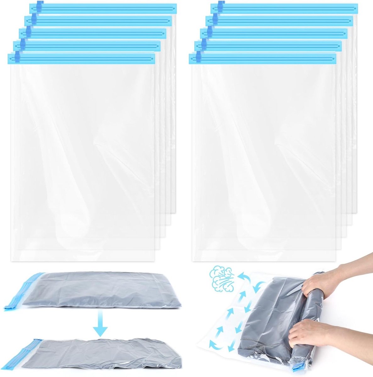 Vacuümzakken voor Kleding - 10 Stuks, 40 x 60 cm, Herbruikbaar en Waterdicht