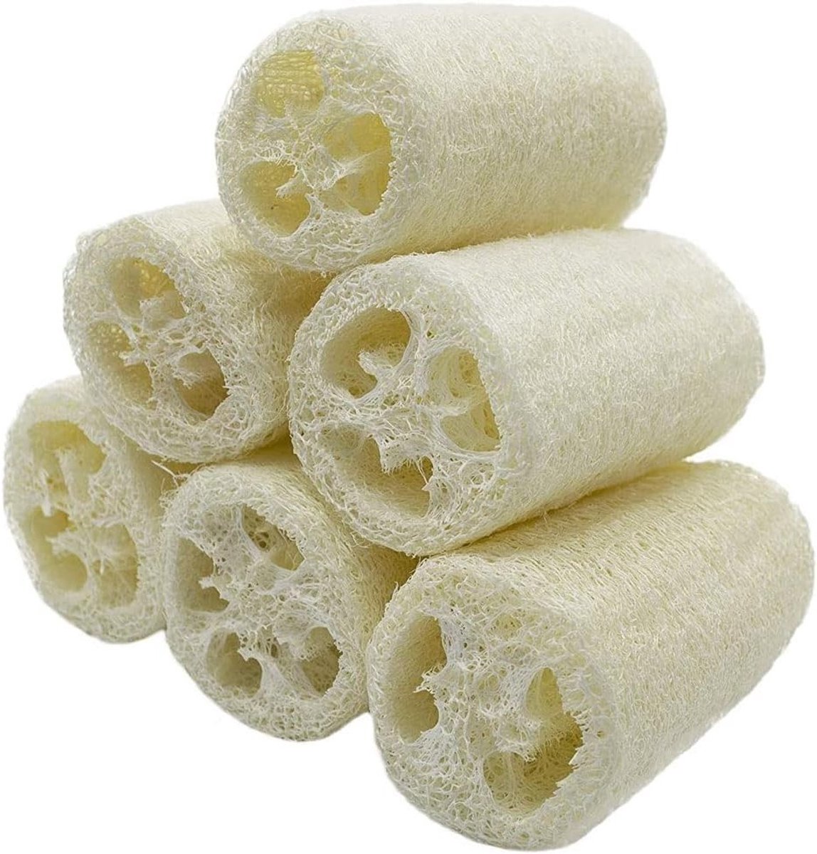 6 Stuks Natuurlijke Luffa Sponsen voor Lichaamsverzorging, Dode Huid Verwijderen en Huishoudelijke Reiniging, Ongeveer 10 cm