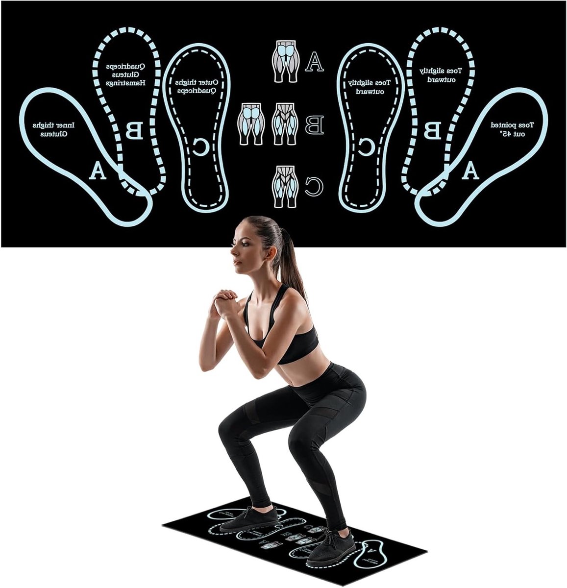 Antislip squatmat met voetsteunen voor optimale grip, schokabsorberend ontwerp, ideaal voor thuisworkouts en sportschoolgebruik