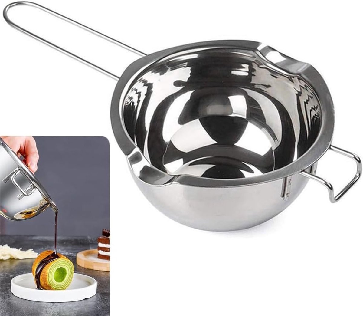 Bol.com Kaarsen smeltpot, waterbad smeltschaal, 600 ml chocolade smeltkroes roestvrij staal 304, smeltpot voor chocolade, suiker... aanbieding