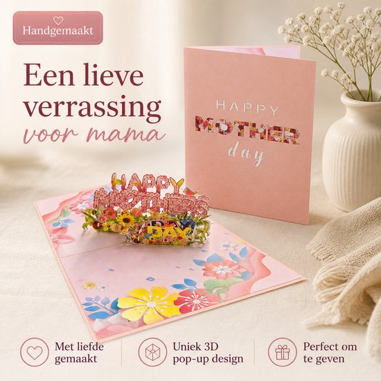 Paperbloom Moederdag Wenskaart - 3D Pop Up Kaart voor Moeder - Roze Bloemenkaart - Happy Mother’s Day