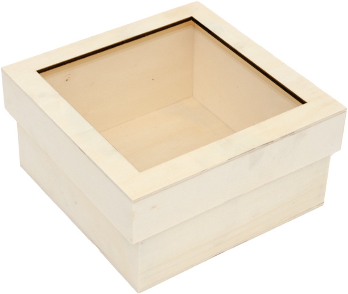Hobbygroep houten opbergbox met doorzichtig deksel 15x15x8 cm decoratief.