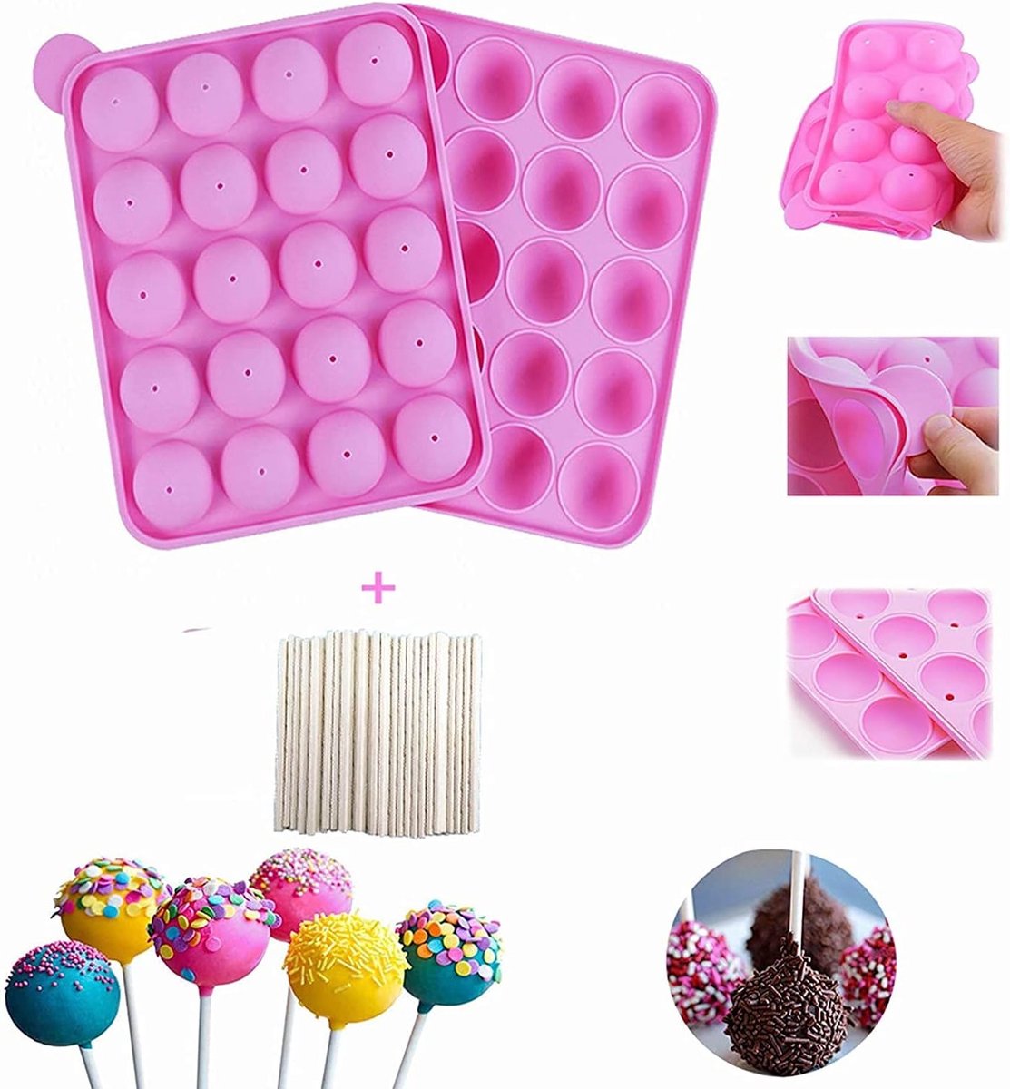Siliconen Tray voor 20 Pop Cakes en Lollipops - BPA-vrij, Ideaal voor Feestjes en Cupcakes