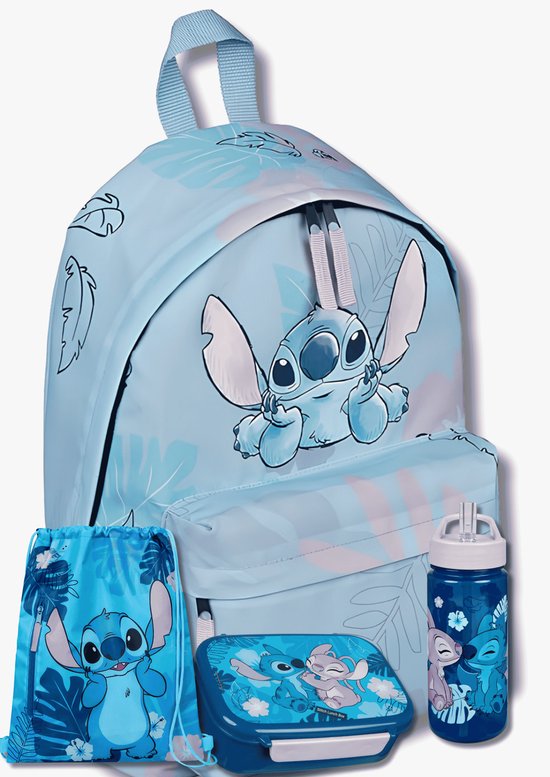 Stitch Schoolset Meisjes – 4 Delige Rugzak- Gymtas- Lunchbox & Drinkfles – BPA Vrij – Blauw