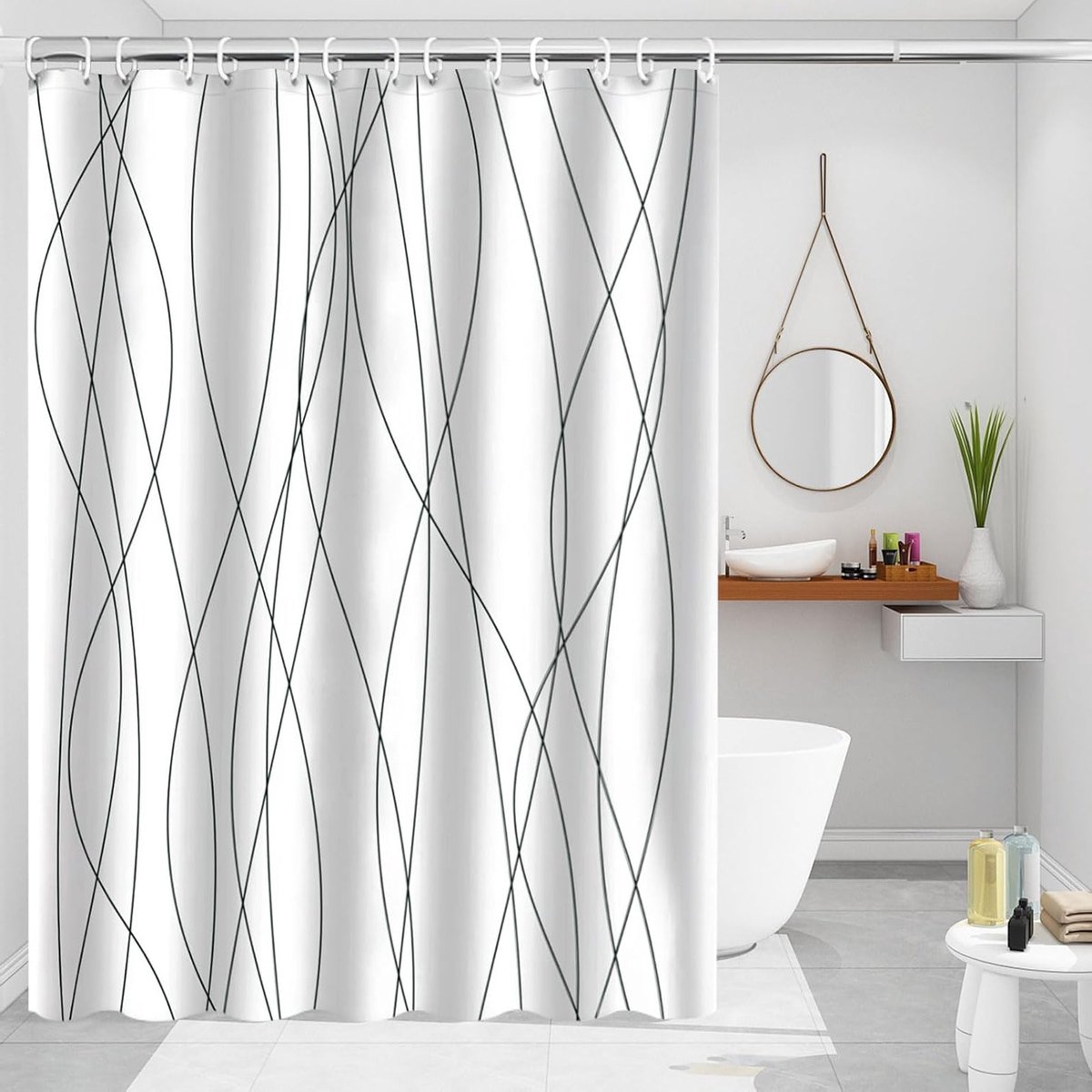 Waterdichte Douchegordijn 180x180cm, Schimmelbestendig en Antibacterieel, Inclusief 12 Ringen en Haken, Sneldrogend en Wasbaar voor Badkamergebruik