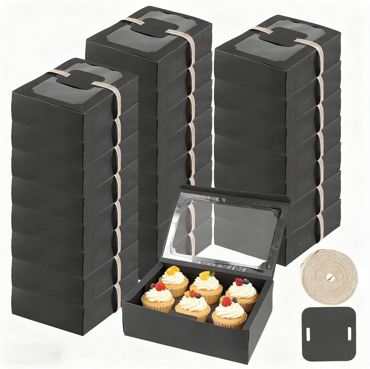 Bakkerijdozen met venster - 24 stuks traktatiedozen voor koekjes, taart en chocolade, ideaal voor feestjes en evenementen (22 x 15 x 7 cm)