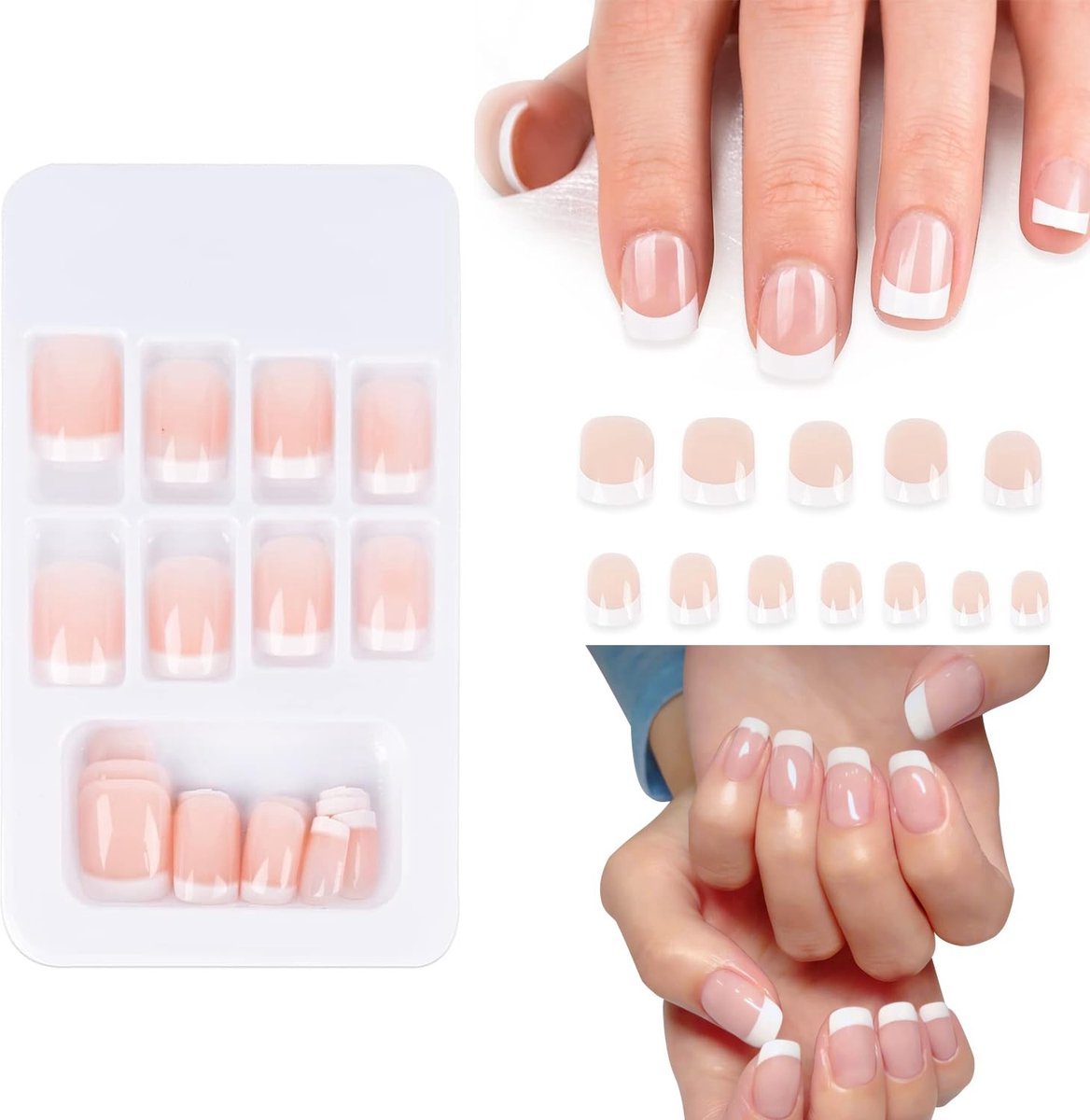 Cosensi - Dailygoods - Set van 36 Korte Franse Kunstnagels Huidskleur