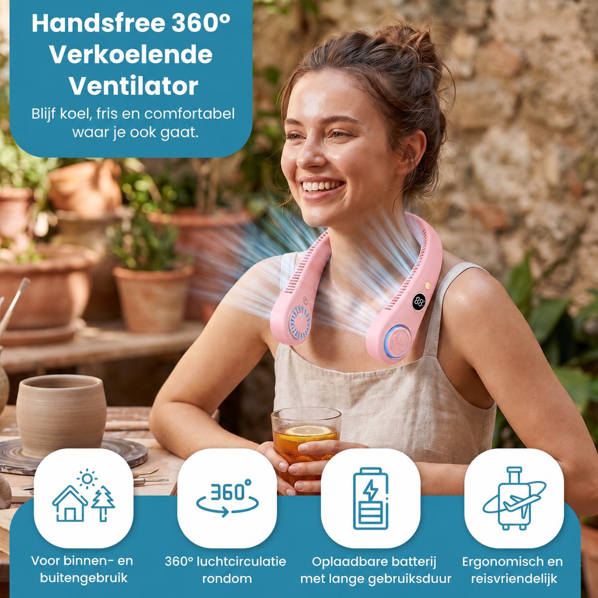 Twenty4seven® Nek Ventilator - Draagbare Nekventilator met Koeling - Mini Nek Fan - Gezichtsventilator & Handventilator - Portable Neck Fan met 5 Standen — afbeelding 6