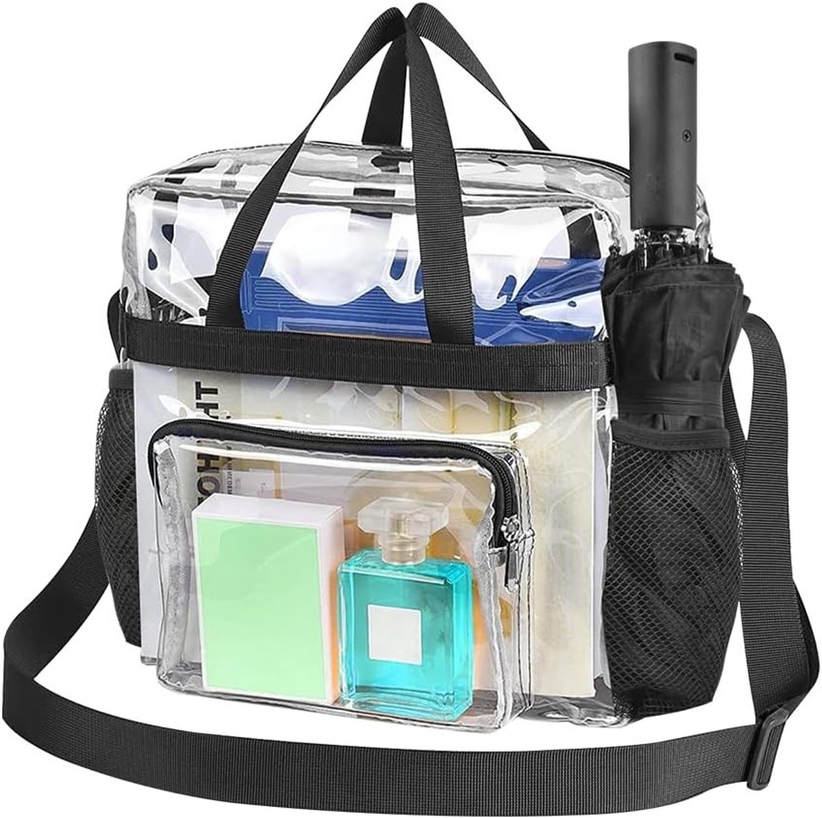Transparante PVC tas met verstelbare schouderriem 70-130 cm, goedgekeurd voor werk, sportevenementen en concerten