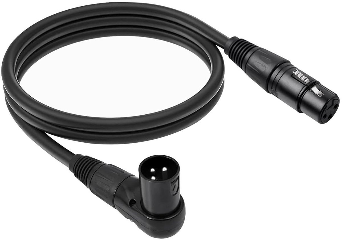 Microfoon Kabel - XLR Verbinding - Audio Signaal - 90 Graden Plug - 1.8 Meter - Zwart
