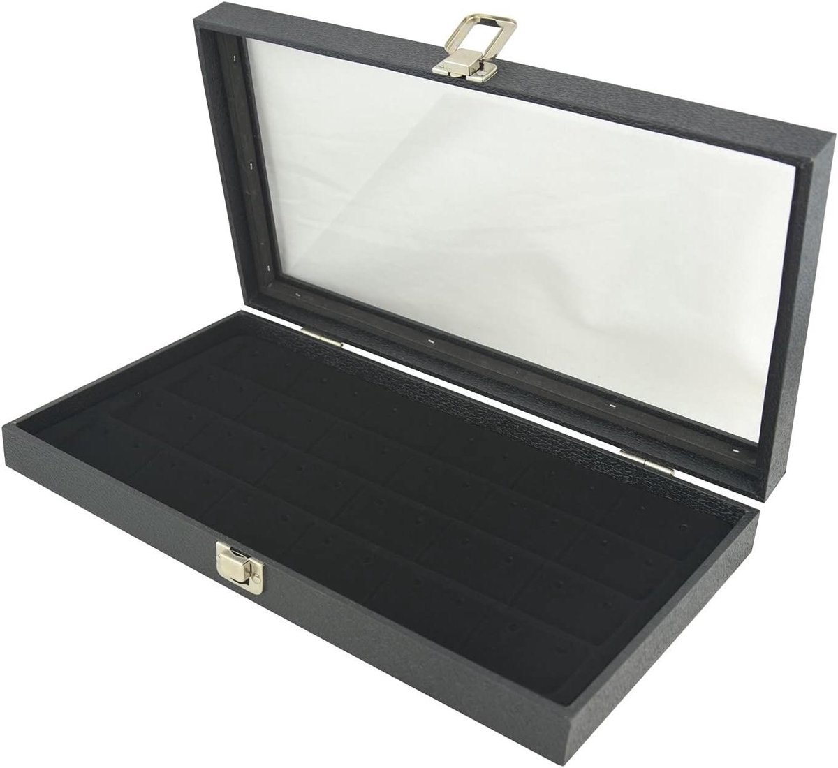 Vitrine met deksel - Sieradenkoffer display - Sieraden presenteren - Glazen bovendeksel - 375 x 210 x 55 mm - Zwart