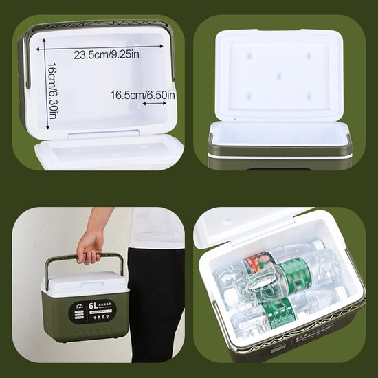 Koelbox - IJsbox Opbergbox - Buitenactiviteiten Opslag - Tri-laag Isolatie - 6 Liter - Legergroen — afbeelding 4