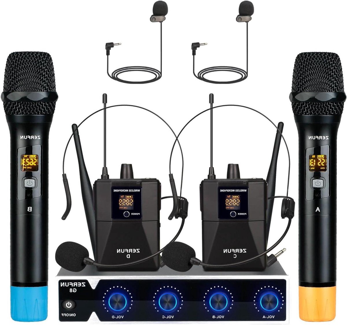 Draadloos Microfoonsysteem - UHF Microfoon Set - Zingen Presenteren - 4 Kanaals Instelbaar - 200 Voet Bereik - Metaal Zwart