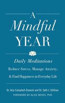 Couverture de livre avec le titre A Mindful YEAR, fleur de lotus et sous-titre : Méditations quotidiennes pour réduire le stress, gérer l'anxiété et trouver le bonheur.