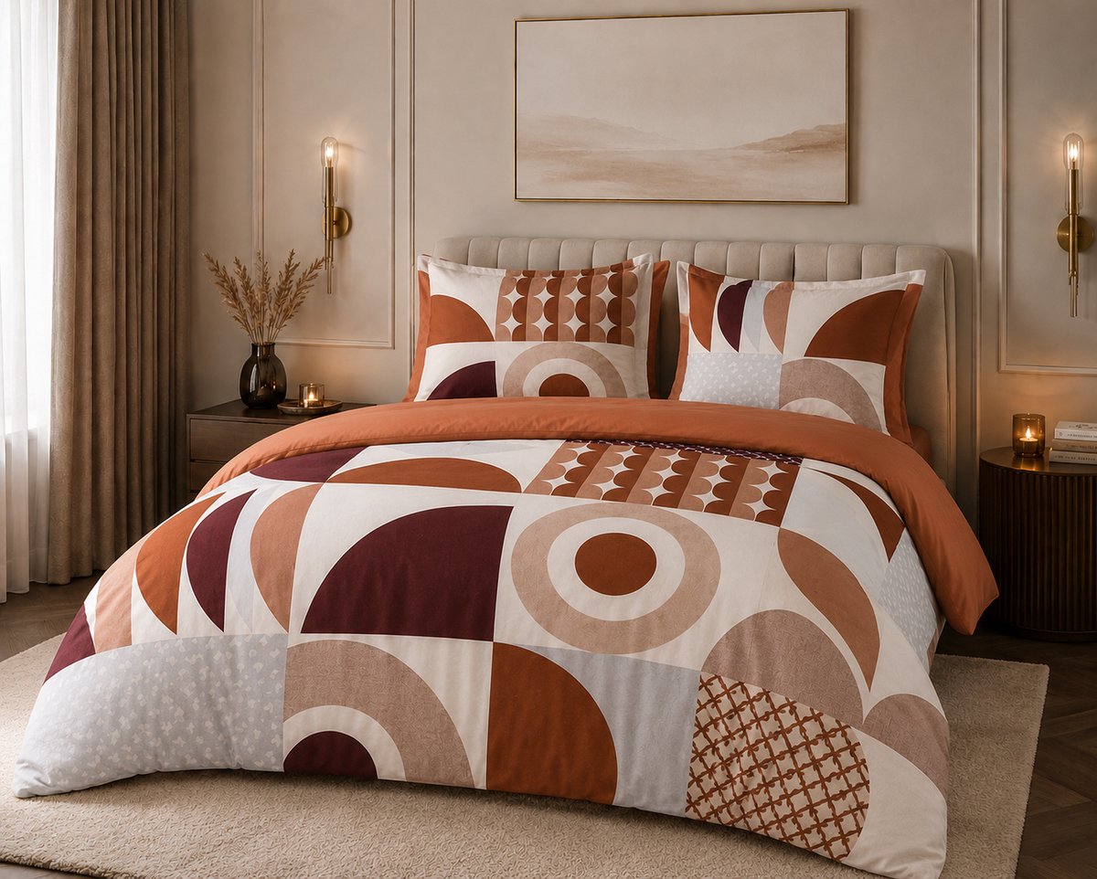 Dekbedovertrek Gemma - 240 x 220 - 100% Katoen – Gemma – Terracotta/Oranje – Dubbelzijdig - Incl. 2 Slopen