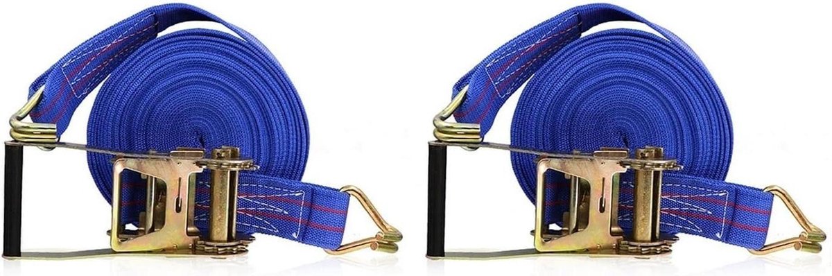 Spanbanden Set - Laadbanden Vastzetten - Goederen Vervoeren - Sterke Polyester Band - 6 Meter - Blauw