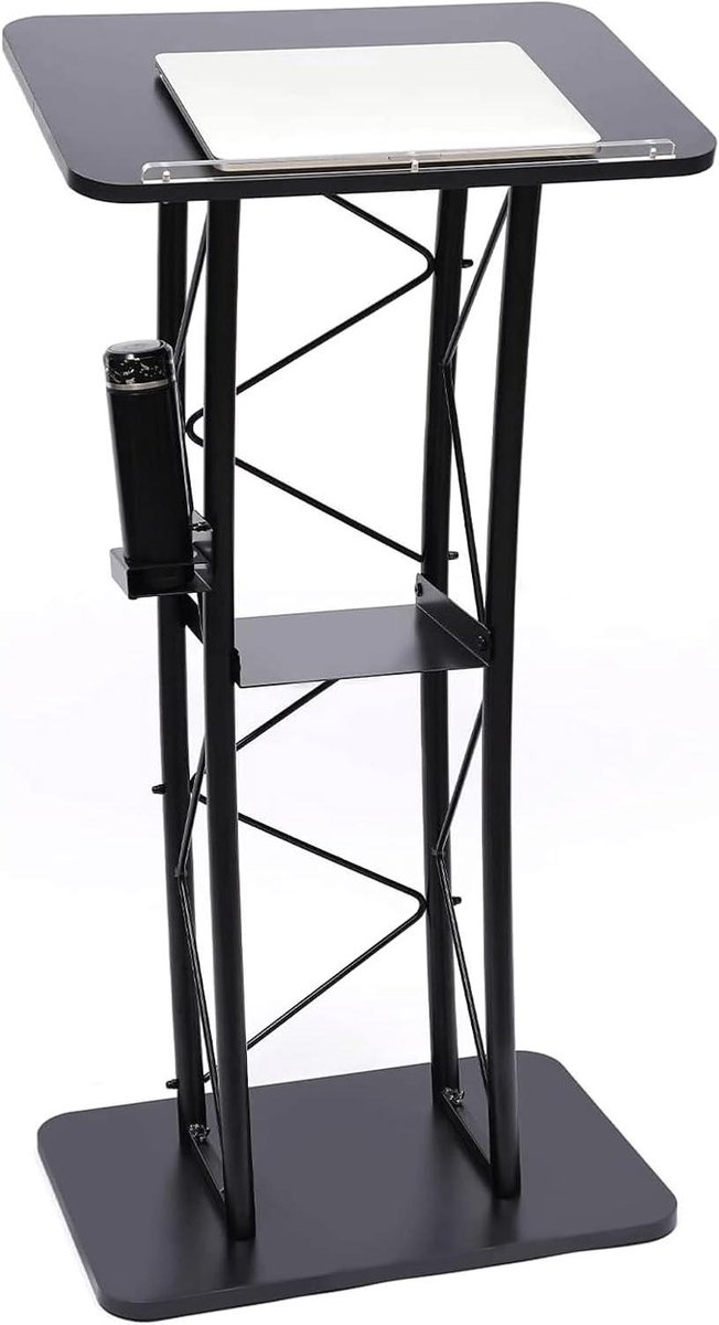Gebogen Podium - Standaard Lessenaar - Presentaties Geven - Met Bekerhouder - 40 x 60 cm - Zwart