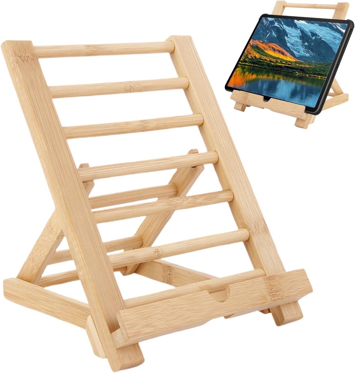 Houten Tablethouder - Boekenstandaard - Comfortabel Lezen - Verstelbare Hoek - 24.8 cm - Bruin