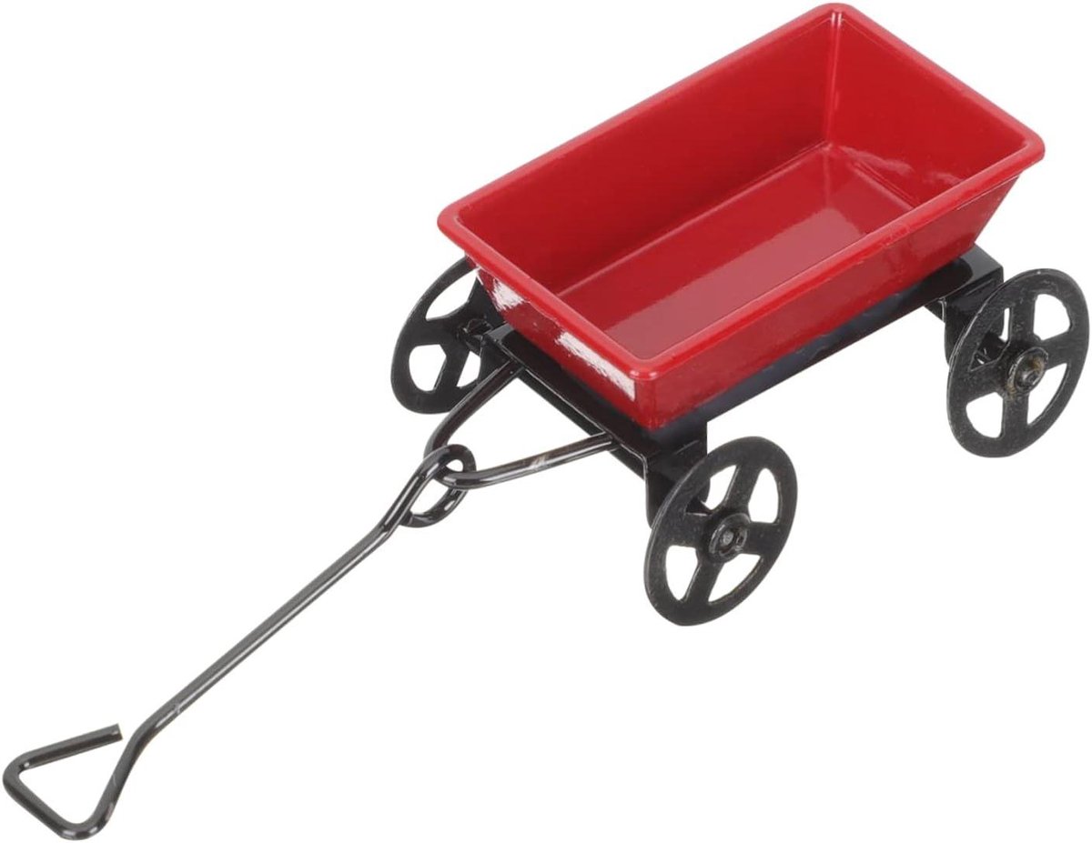 Miniatuur Kruiwagen - Poppenhuis Decoratie - Miniatuur Scène - Levendig Ijzeren Model - 7.5 x 2 cm - Rood