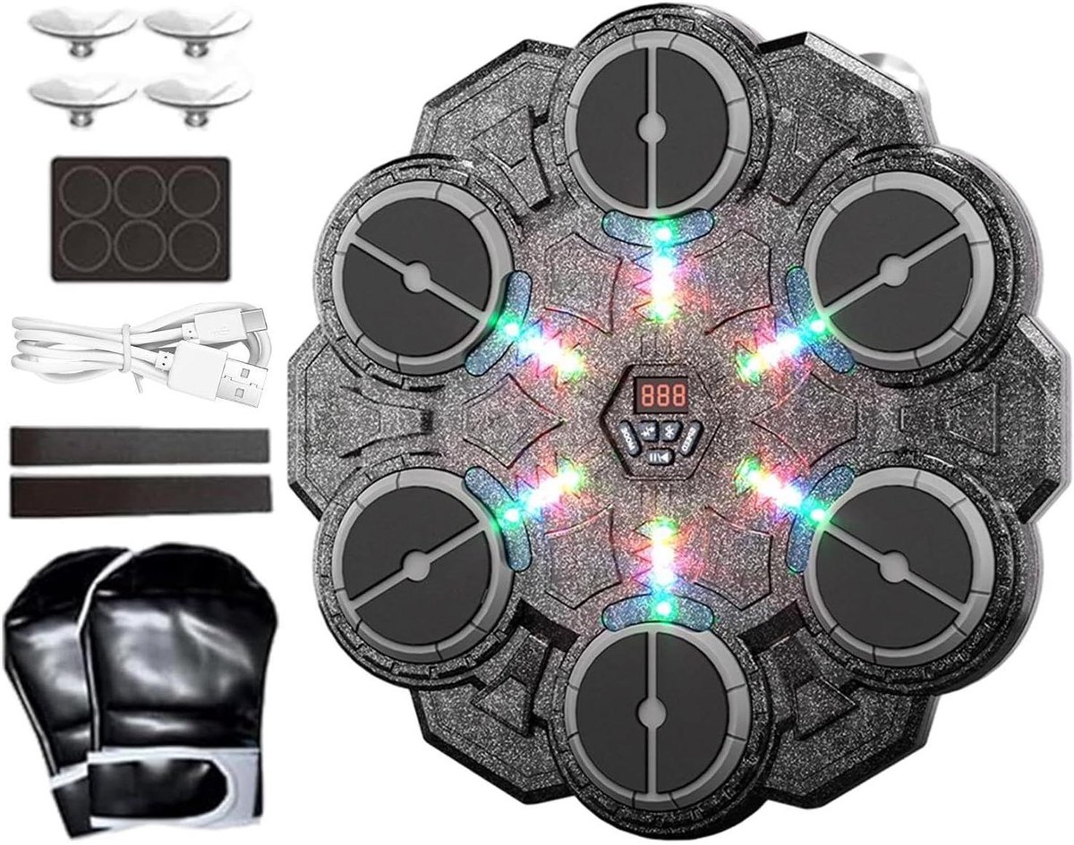 Muziek Boksmachine - 9 snelheden wandmontage ponsdoel, slimme trainingsapparatuur met licht, fitnessoefening voor volwassenen, jongens, sportschool, indoor home deuropening, appartement,