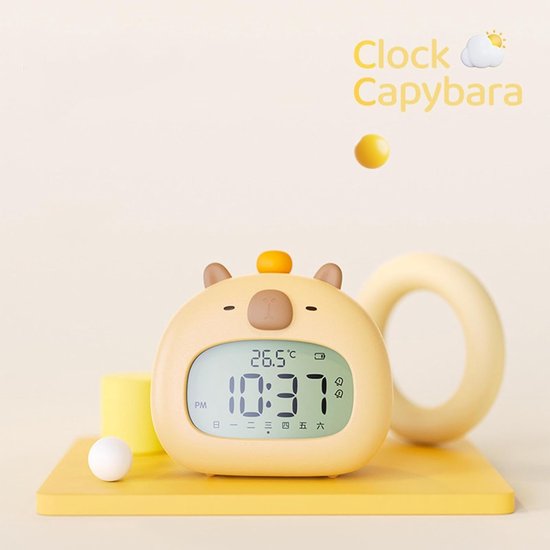 Digitale Wekker - Capybara Klok - Tijd Management - Instelbare Nachtlamp - 8.4 x 12.1 cm - Bruin — afbeelding 2