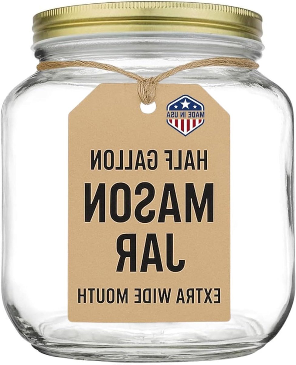 Glazen Pot - Bewaar Pot - Voedsel Opslag - Extra Brede Mond - Halve Gallon - Gouden Deksel