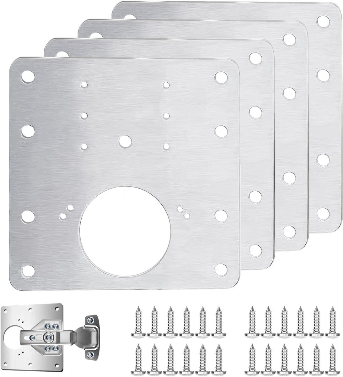 Hinge Reparatieplaten Set van 4 Stuks voor Keuken- en Kasten, Inclusief 24 Schroeven, Rvs Bevestigingsplaten voor Deurverbinding en Meubelondersteuning
