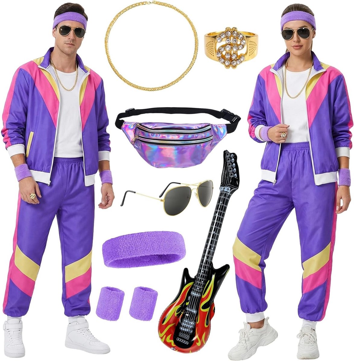 Retro tracksuit voor heren en dames, 80s en 90s kostuum, perfect voor carnaval en themafeesten