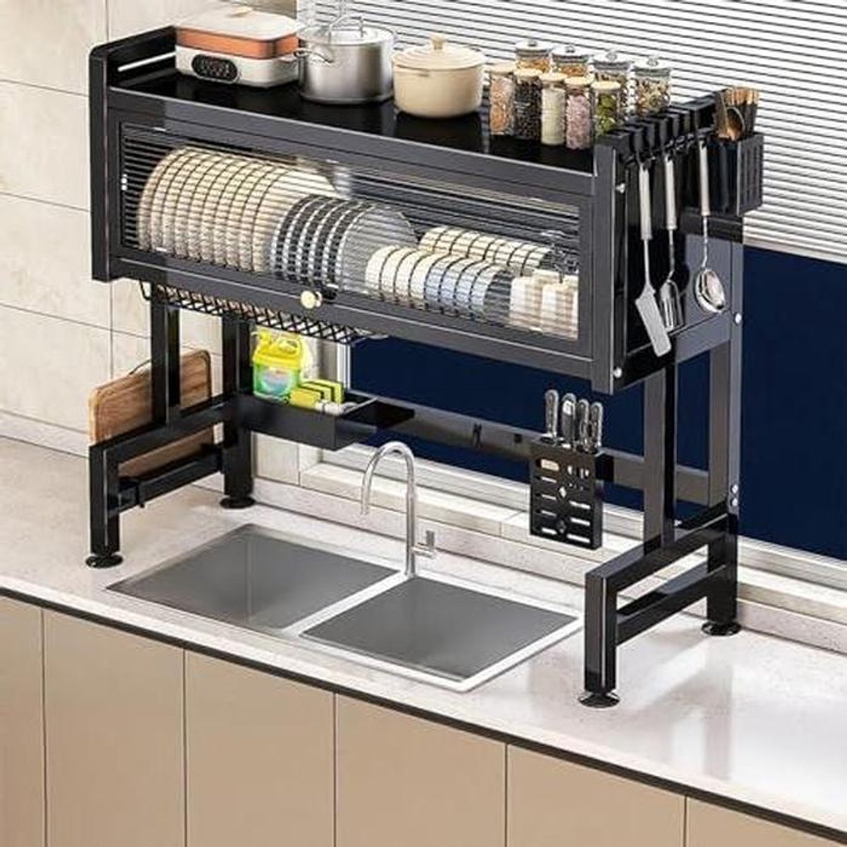 Afwasdroogrek - Aanrechtrek - Keuken organiseren - Verhoogd ontwerp - 102 cm - Zwart
