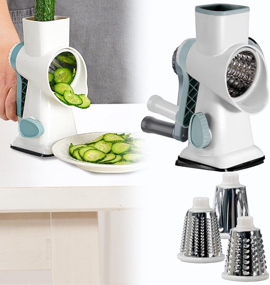 Kaasrasp Groentesnijder - Keukenmachine Handmatig - Maaltijd Voorbereiding - Antislip Zuigbasis - 24 x 21.5 cm - Wit — afbeelding 5