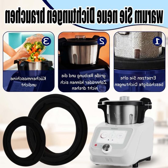 Set van 3 Verzegelringen voor Keukenmachines, Vervangende Ringen voor Foodprocessor en Accessoires met Schoonmaakborstel — afbeelding 3