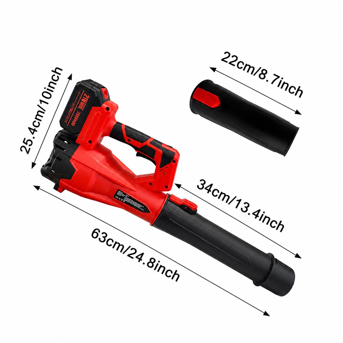 Bladblazer op Accu 21V - Draadloze Elektrische Bladblazer met 2x 4.0Ah Accu - luchtsnelheid 150 km/u - 6 Snelheidsstanden - Inclusief Oplader - Geschikt voor Bladeren en Tuinafval - Rood – foto 7