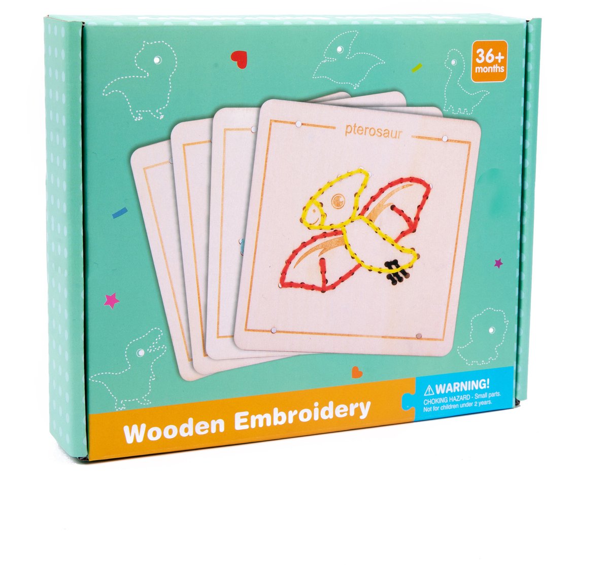 Ryoudavell - Montessori Houten Veterdinosaurus Speelgoed - borduurpakket - Fijne Motoriek Oefenbord - Educatief Zintuiglijk Speelgoed - Cadeau Voor Jongens En Meisjes 2-6 Jaar