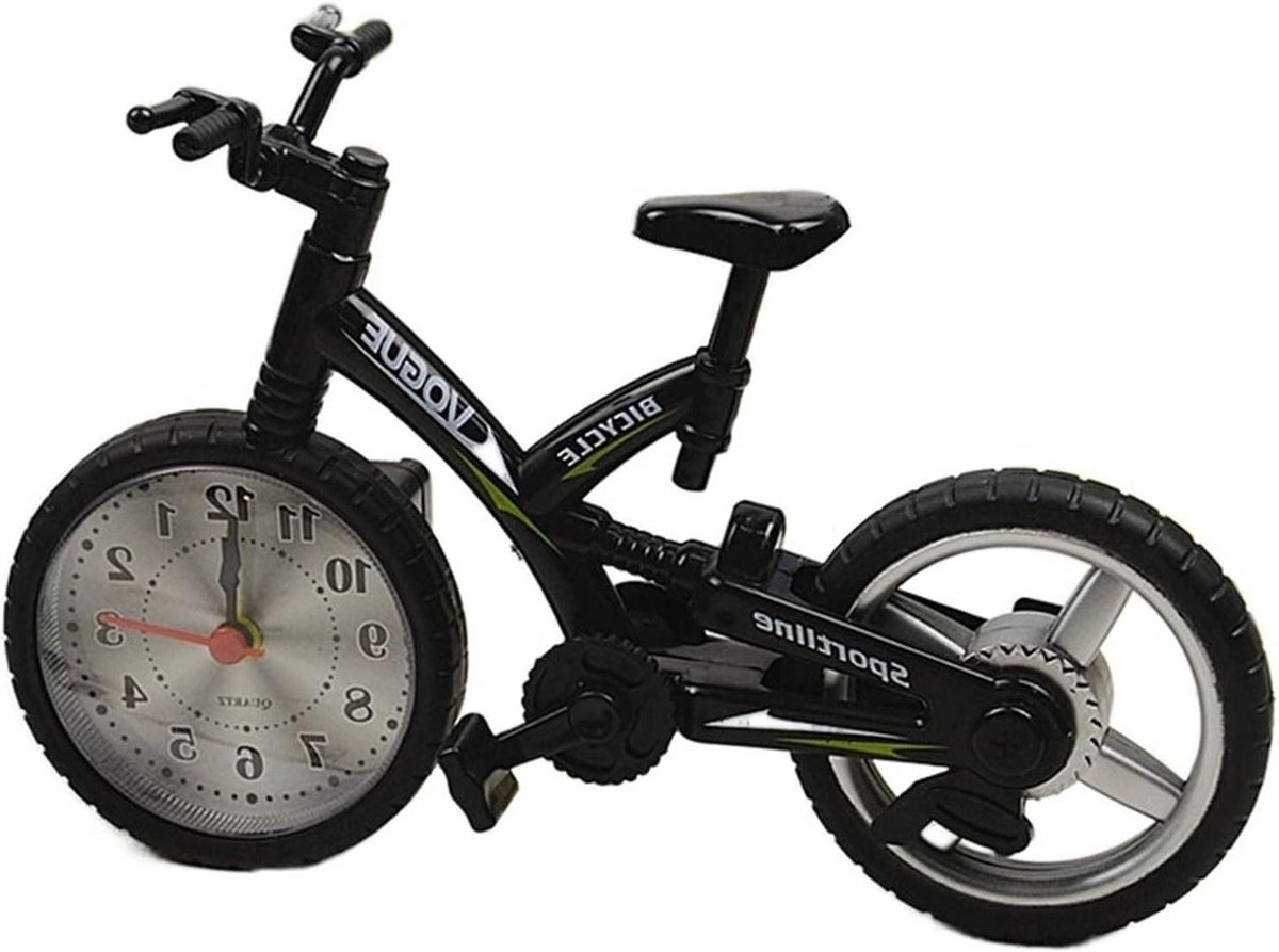 Kinder Wekker Fiets - Tafelklok Kinderen - Tijd Herinneren - Stille Werking - 10x10 mm - Zwart
